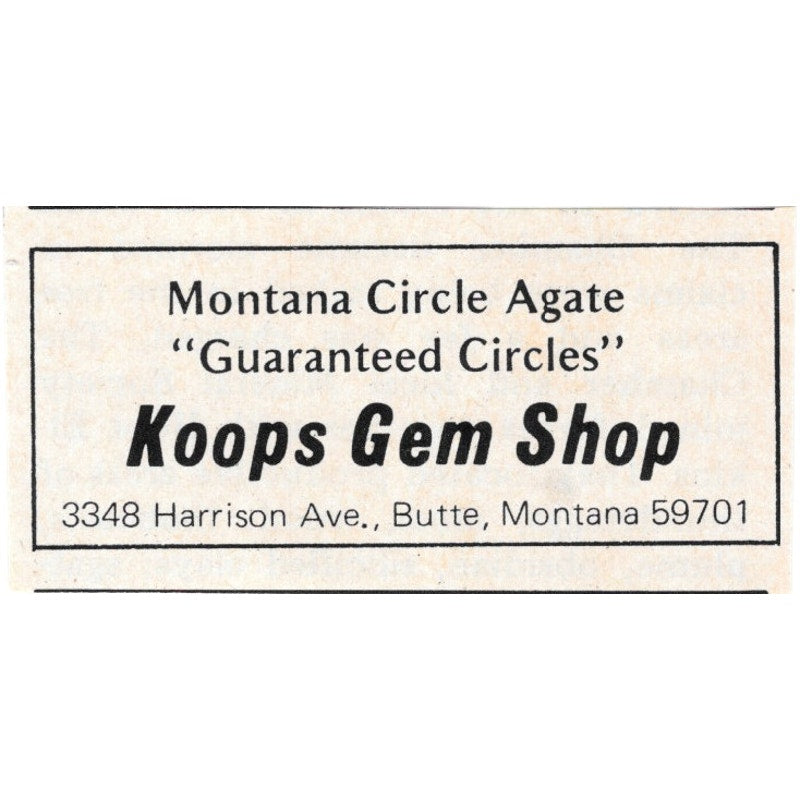 Koops Gem Shop Butte Montana 1971 Magazine Ad AD8-O3