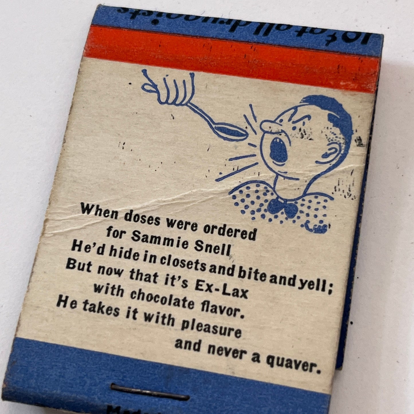 Ex-Lax Chocolate Laxative Sammie Snell Vintage Matchbook Cover TB8-MB2-10