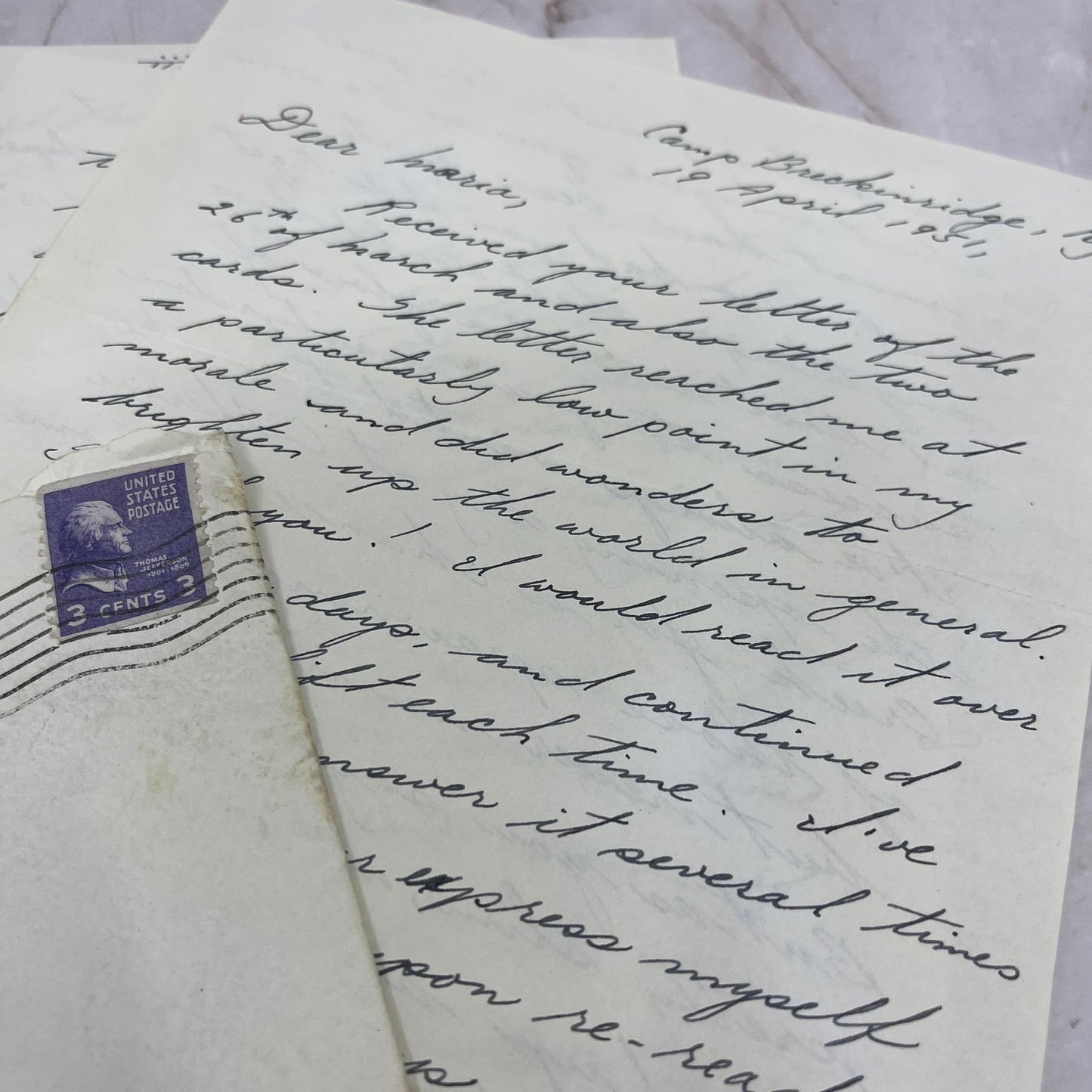 1952 Army Letter Lt. R. Bethje to Maria Vartal from Camp Breckinridge KY AE7