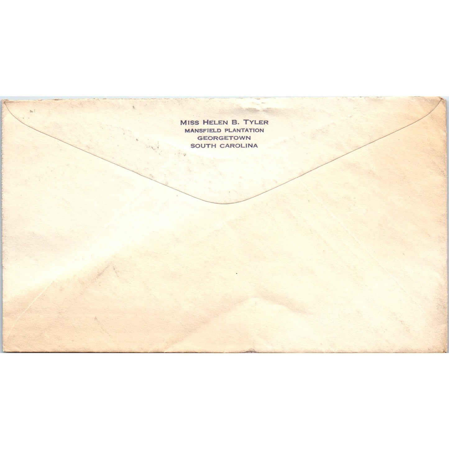 1941 Helen B. Tyler Mansfield Plantation Georgetown SC Postal Cover TG7-PC3