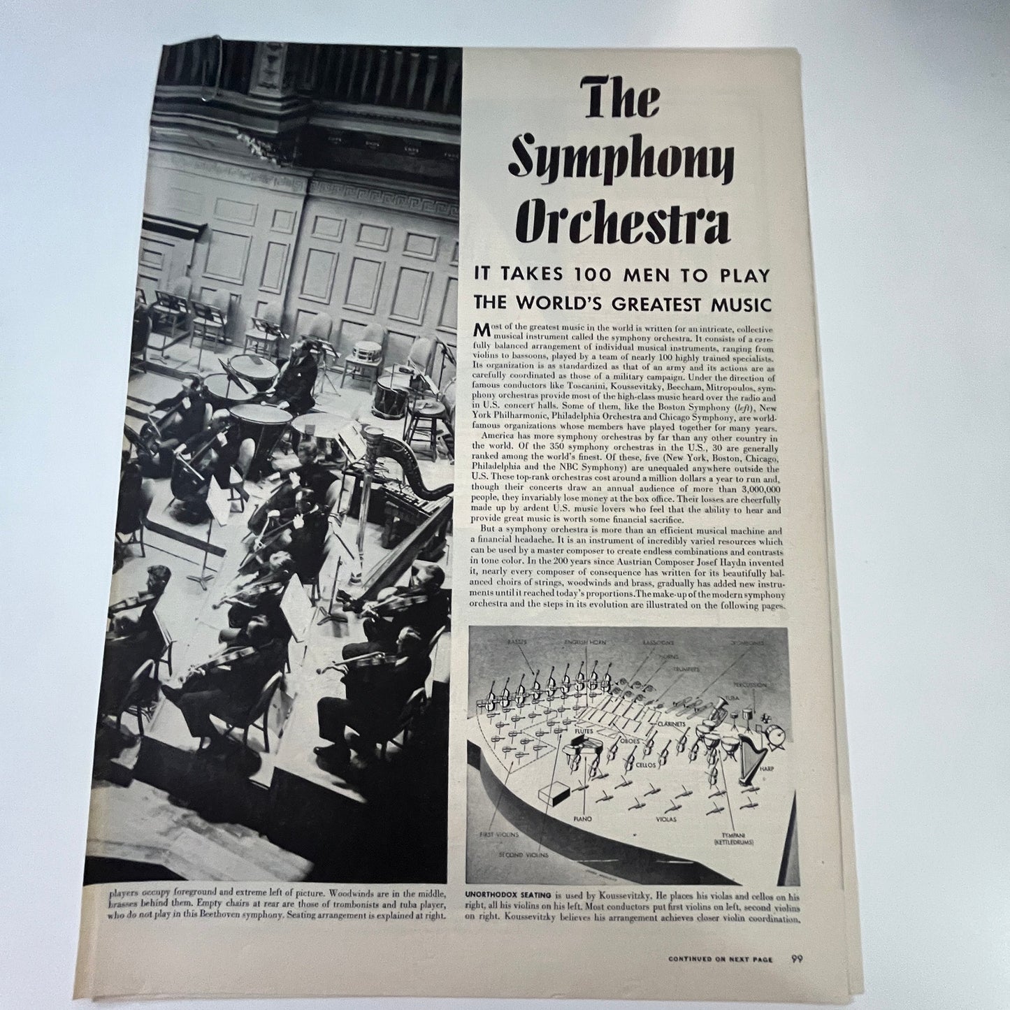 The Symphony Orchestra - 3 Pages 1940s WWII Era Article V29-5