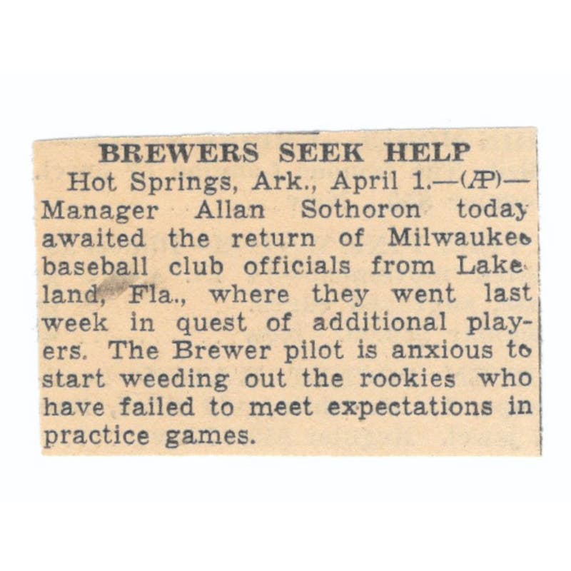 Milwaukee Brewers Baseball 1935 Minneapolis Journal Article AE7-N6