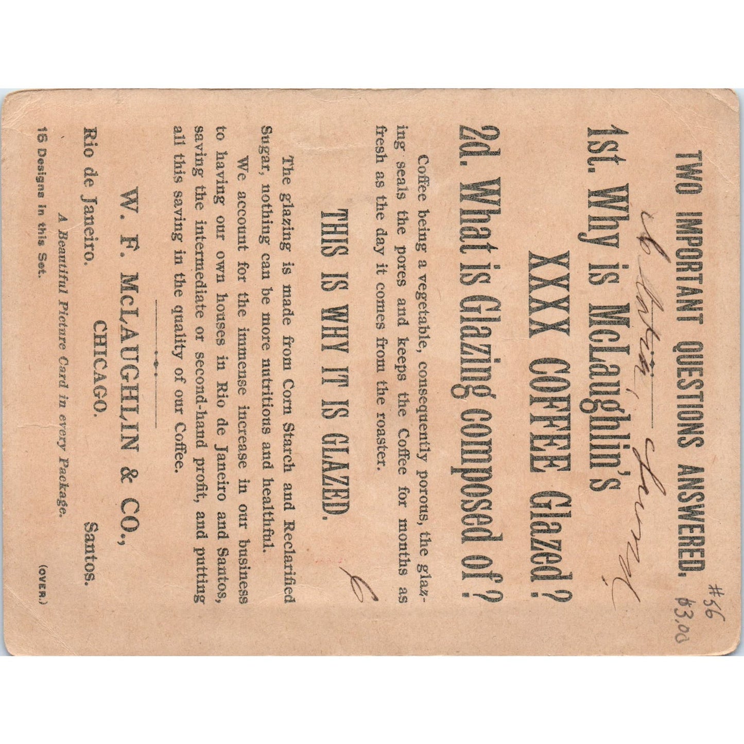 1880s Japanese Duet McLaughlin's Coffee Large Victorian Trade Card AE9-LT