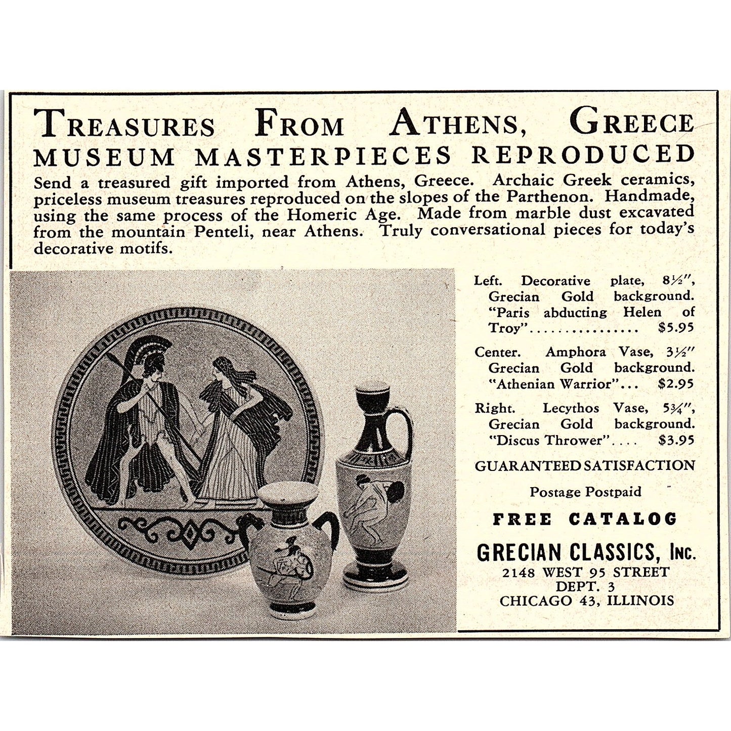 Grecian Classics, Inc. Treasures Chicago IL1952 Yankee Magazine Ad SAG5-H8