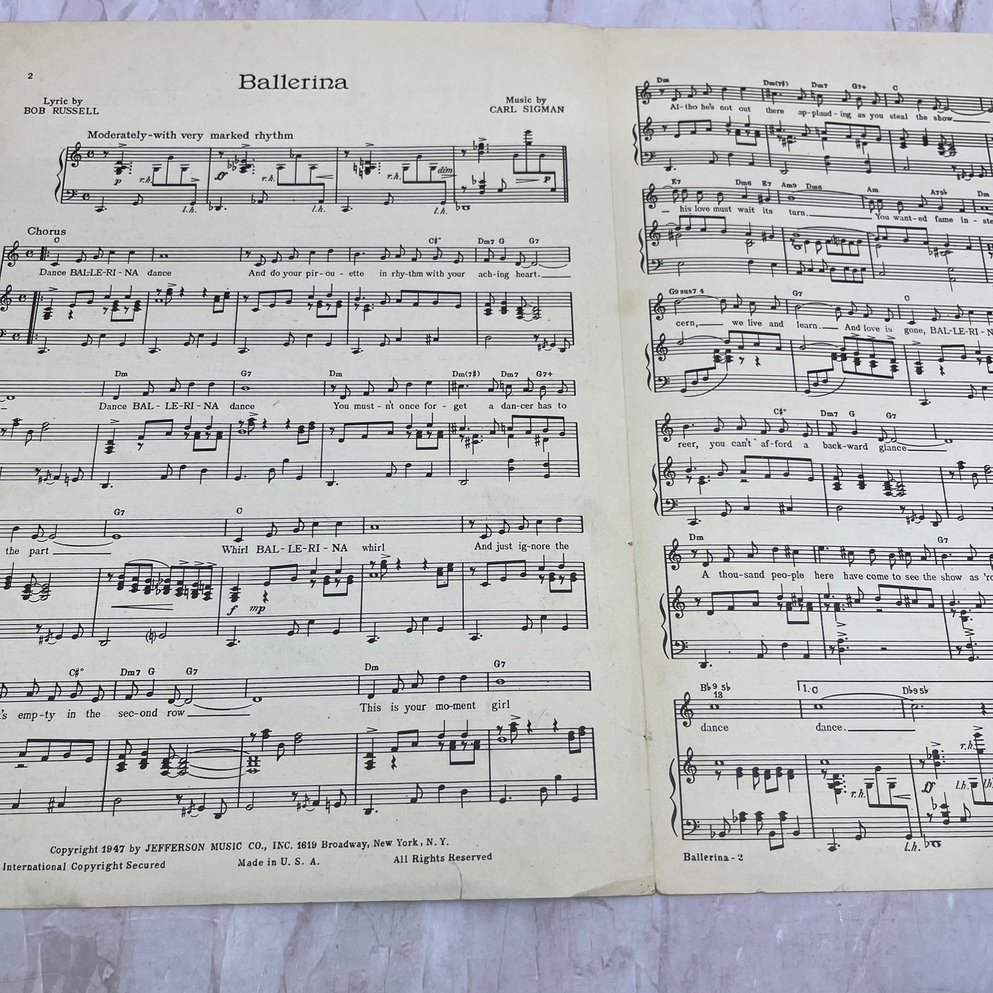 Dance Ballerina Dance Bob Russell Carl Sigman Vaughn Monroe Sheet Music Ti5