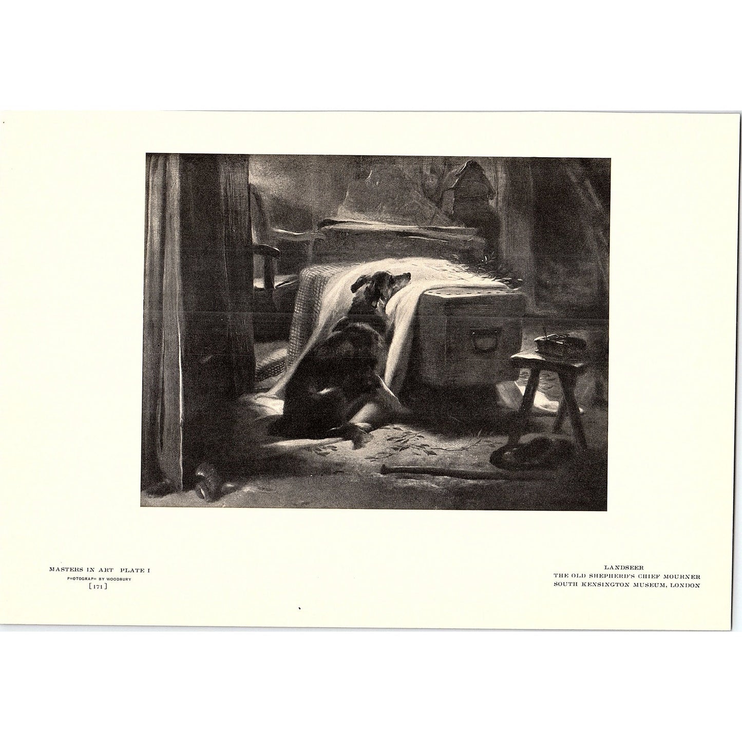 The Old Shepherd's Chief Mourner - Landseer - 1904 Litho Art Print AF5-2