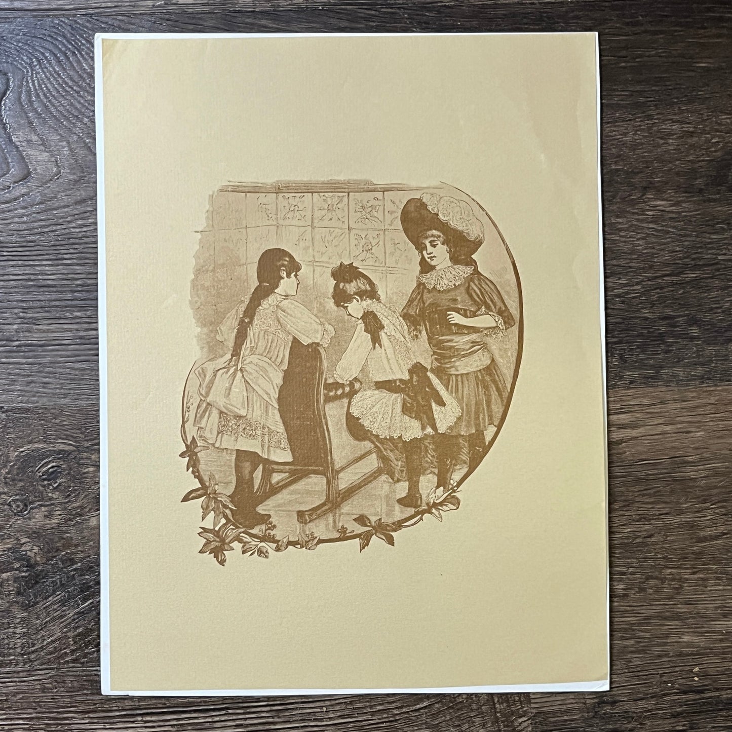 Vintage Three Victorian Girls Lithograph Art Print 9x12 V4