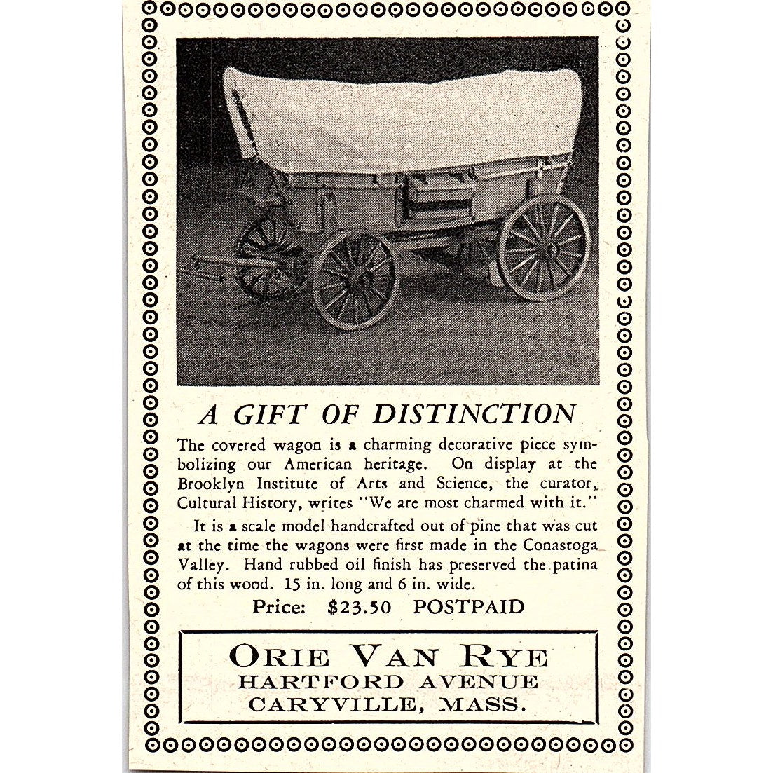 Orie Can Rye A Gift of Distinction Caryville MA 1952 Yankee Magazine Ad SAG5-M2