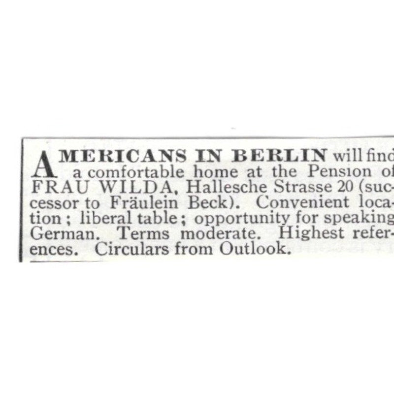 American Boarding in Berlin Frau Wilda Hallesche Straße 20 1903 Ad AF8-S37