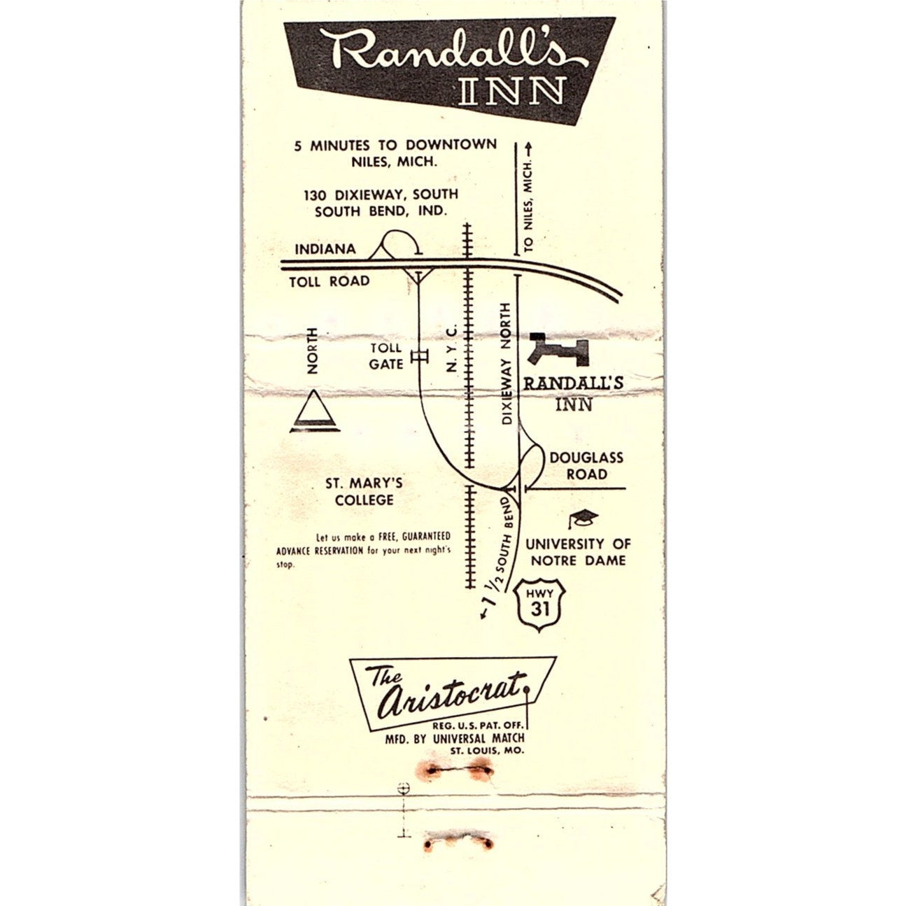 Randall's Inn South Bend Indiana Vintage Matchbook TB6-MB2-12