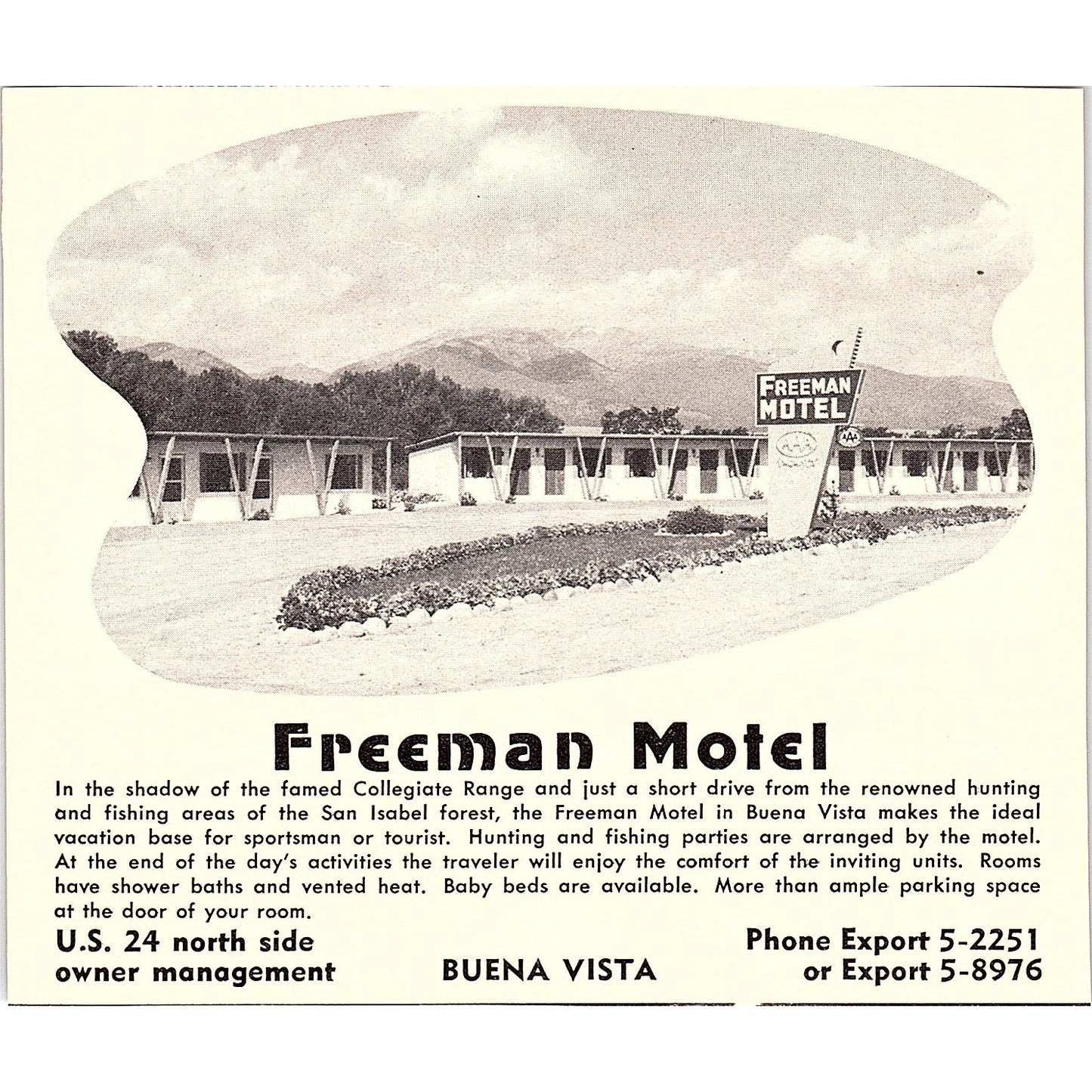 Freeman Motel Buena Vista, Empire Motel Brush CO 1958 Ad AG1-H2
