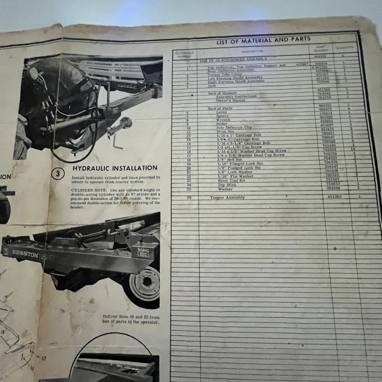 Hesston 1968 Model PT-10 Windrower Assembly Instructions Hesston Kansas J23
