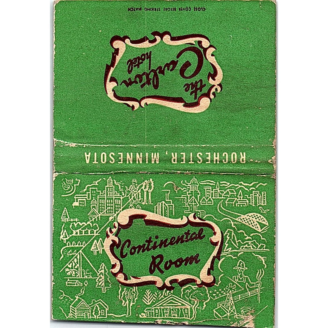The Carlton Hotel Continental Room Rochester MN Vtg Large Matchbook Cover ML1-8