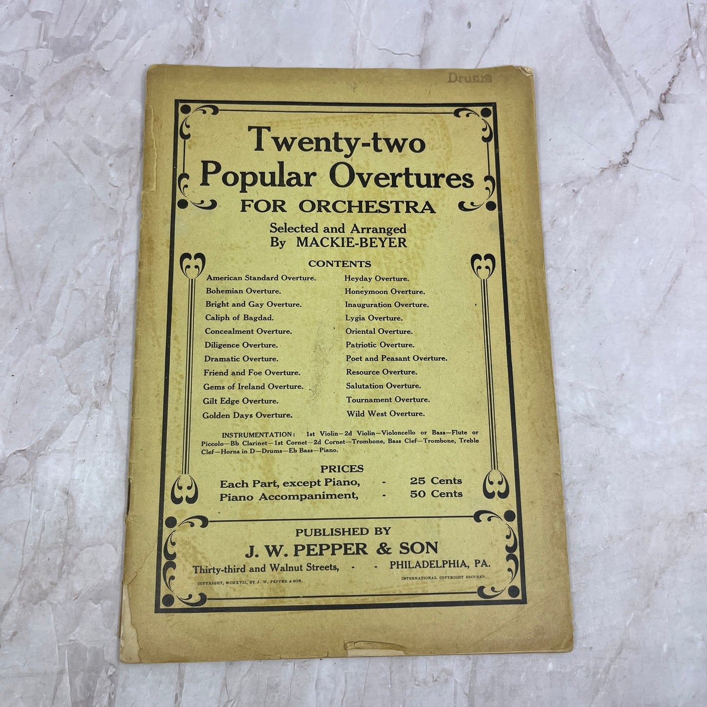 Twenty-two Popular Overtures for Orchestra J.W. Pepper & Son Sheet Music Ti5