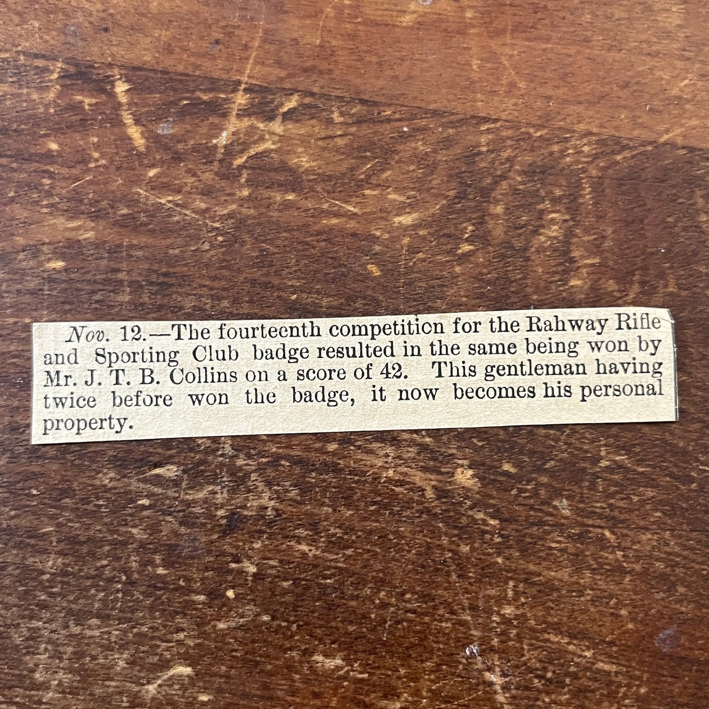 Nov 1878 Rahway Rifle & Sporting Club J.T.B. Collins 1878 Clip AG2-S17