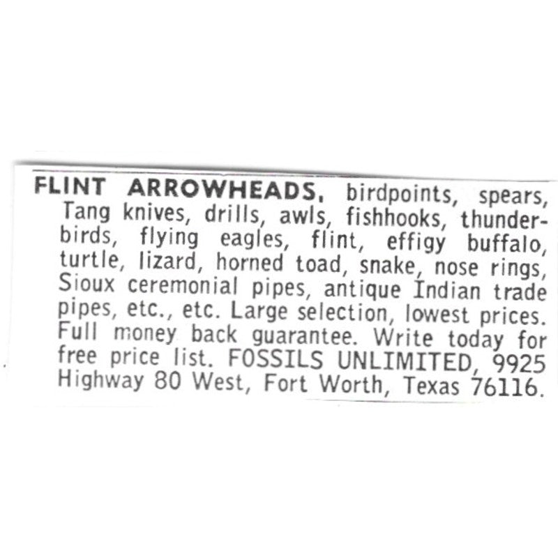 Fossils Unlimited Flint Arrowheads Salem MA 1972 Ad AF8-S20