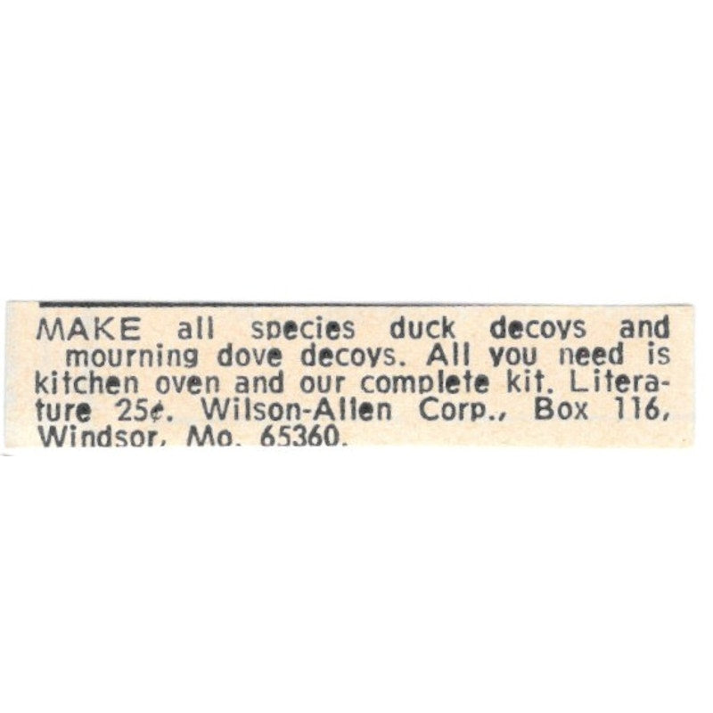 Wilson-Allen Corp Duck Decoys Windsor MO 1977 Ad AF6-S9