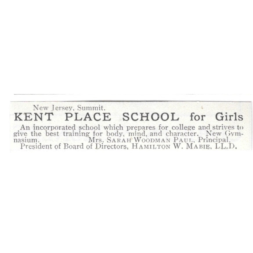 Kent Place School Sarah Woodman Paul Hamilton W Mabie Summit NJ 1903 Ad AF8-S30