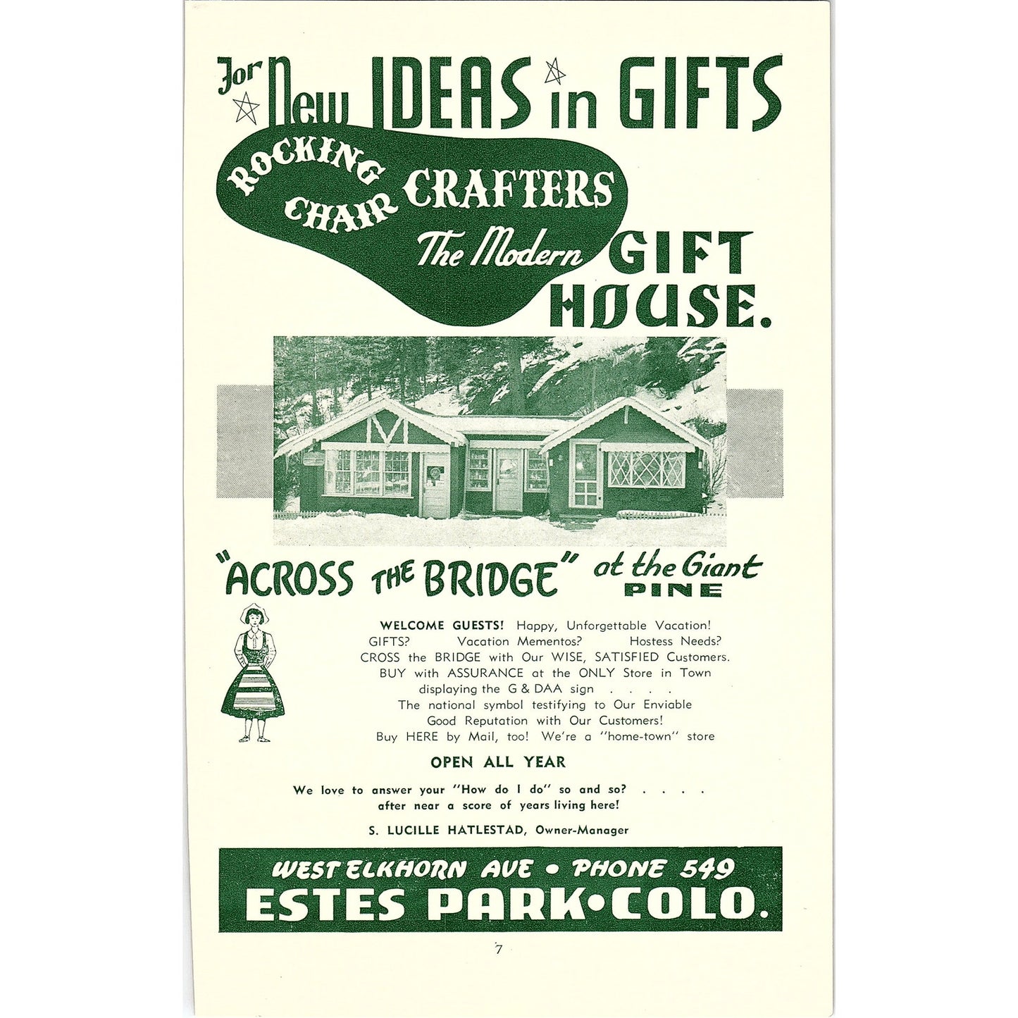 Rocking Chair Crafters Gift House Lucille Hatlestad 1957 Estes Park CO Ad AG4-1