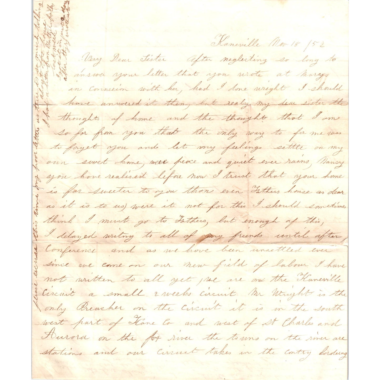 1852 Handwritten Letter Kaneville PA D21
