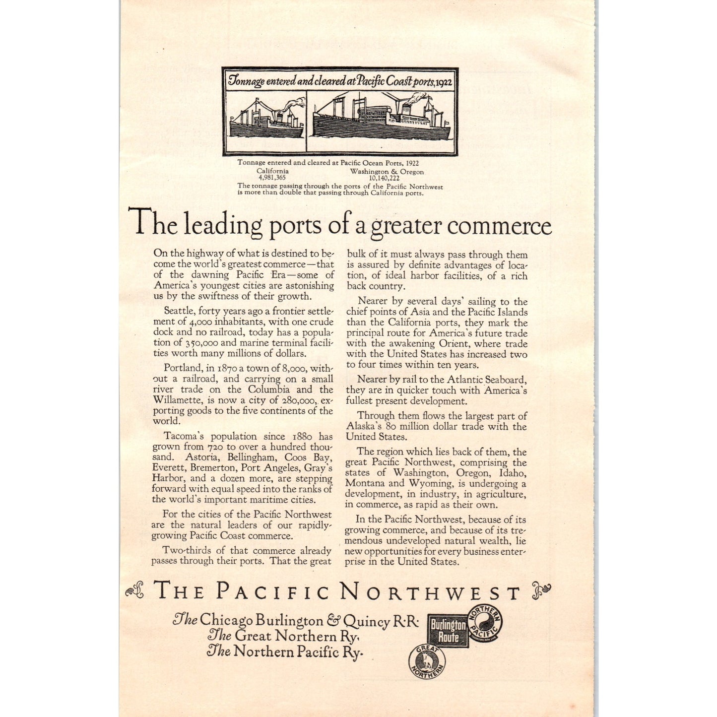 Pacific Northwest Travel Chicago Burlington & Quincy RR 1924 Magazine Ad D23