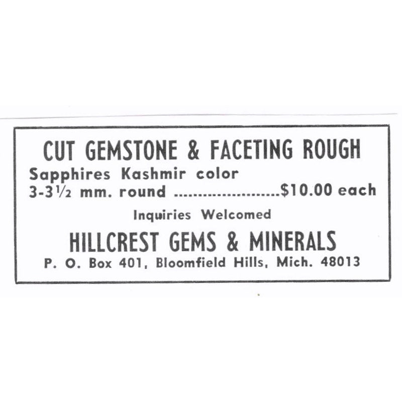Hillcrest Gems & Minerals Bloomfield Hills Michigan 1972 Ad AF8-S3