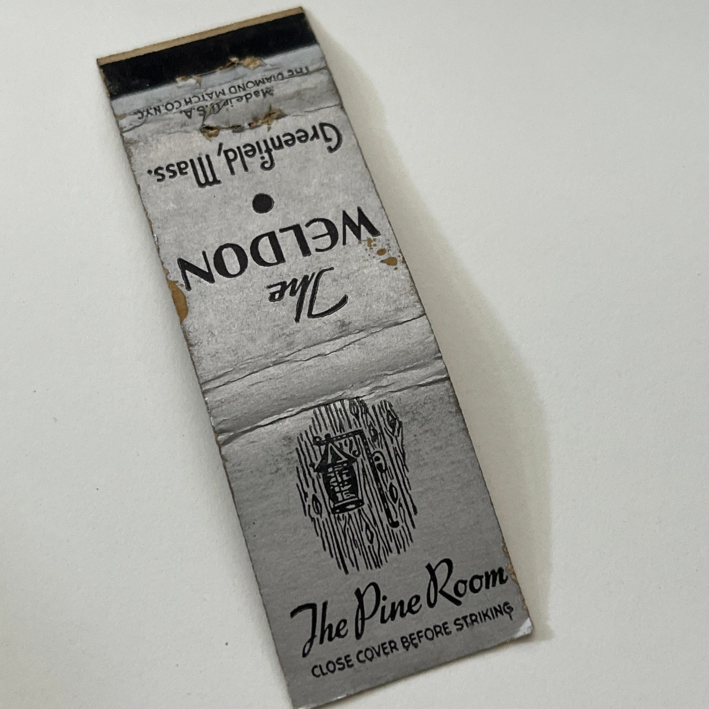 The Weldon Pine River Room Greenfield MA Vintage Matchbook Cover TB6-MB1-14