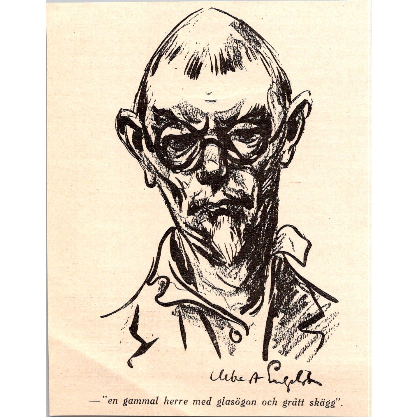 Old Man with Glasses Albert Engström 1924 Swedish Political Cartoon AG9-H4