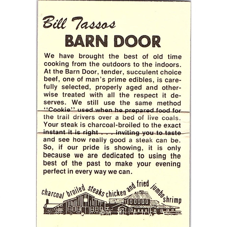 Bill Lasso's Barn Door Restaurant San Antonio TX Vintage Matchbook TB6-MB2-12