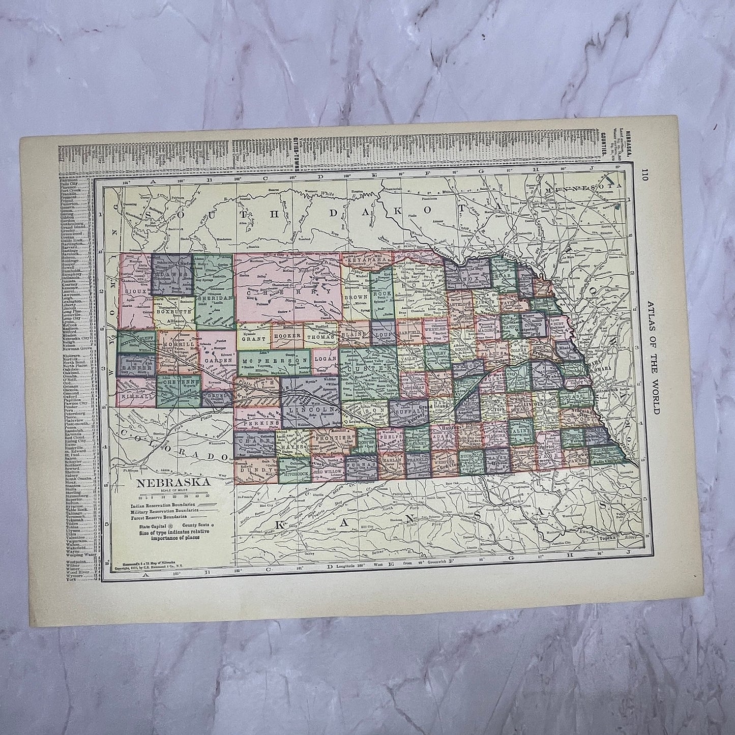 Map of Kansas, Nebraska Double Sided 1910 Print V14-7