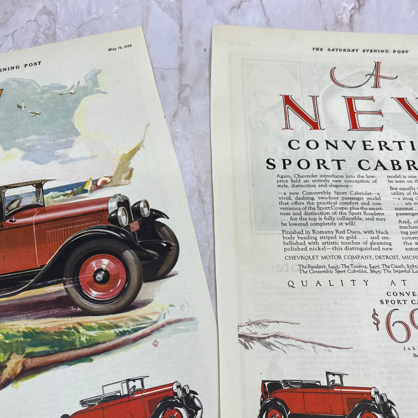 Chevrolet Sport Cabriolet Convertible 2 Pages 1928 Original Advertisement FL6-8