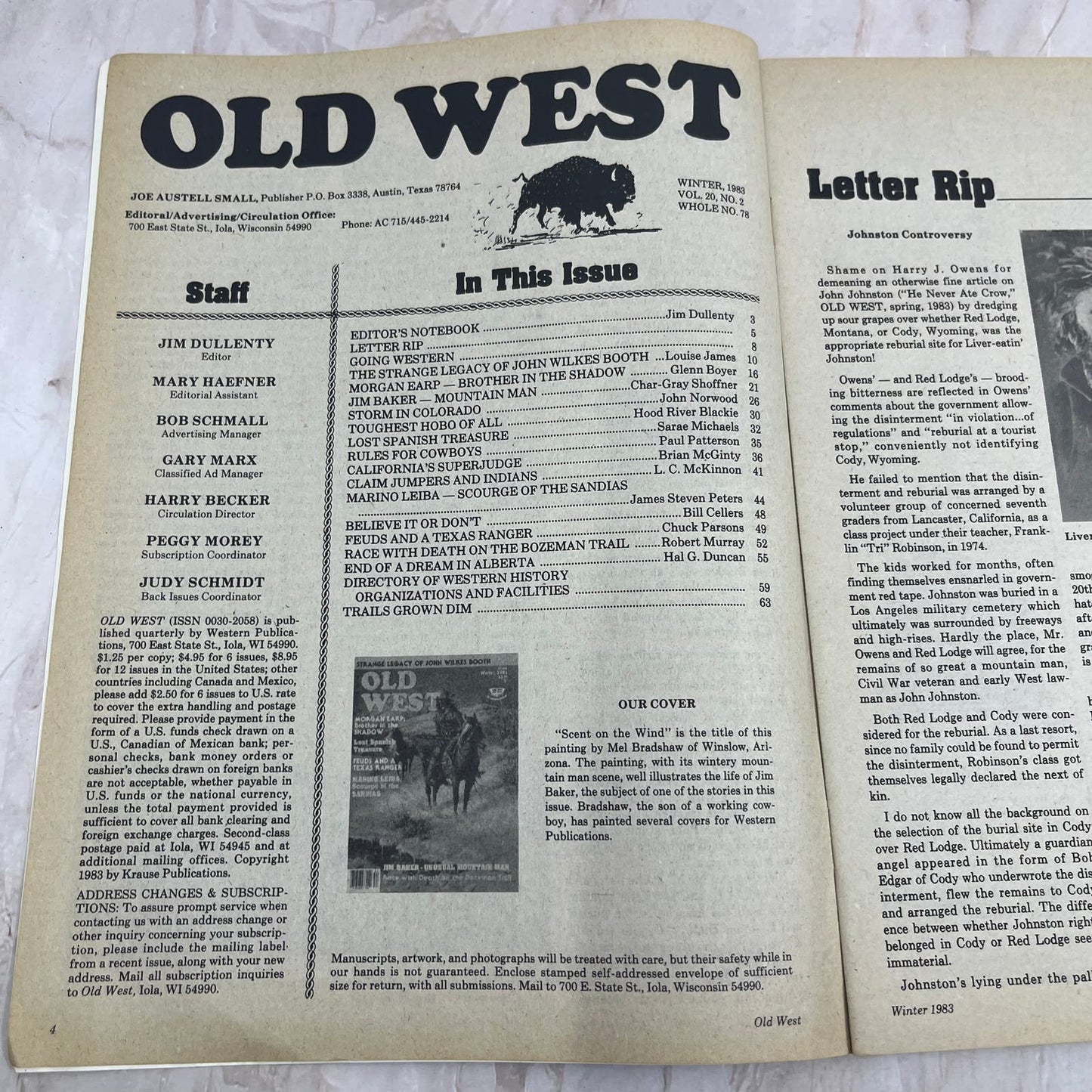 1983 Winter - Old West Magazine Lost Spanish Treasure Jim Baker Mountain Man M20