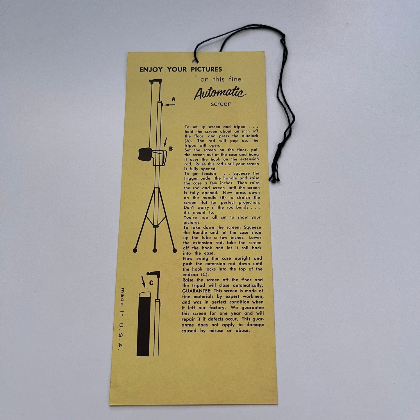 K-Matic Automatic Screen Knox Mfg Co Schiller Park IL Showroom Hang Tag AG5-1