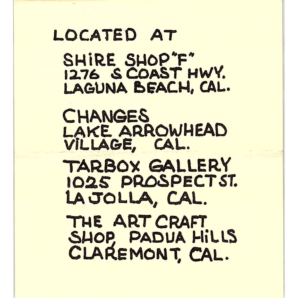 Lila Stoneware Sculpture Originals Claremont CA Vintage Business Card SD9-B5