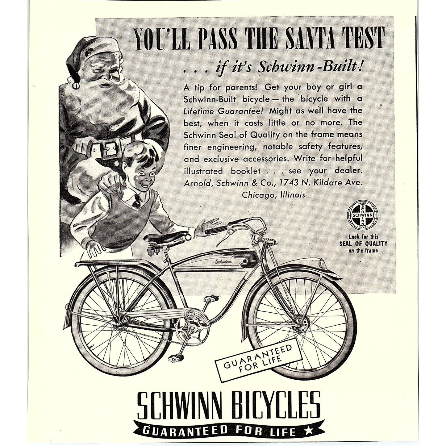 Schwinn Bicycles Christmas Santa 1940 Ad AF8-3