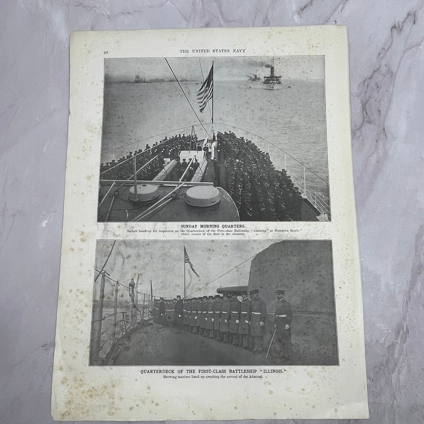 First Class Battleship Kansas and Indiana Double Sided 1910 Print V14-7