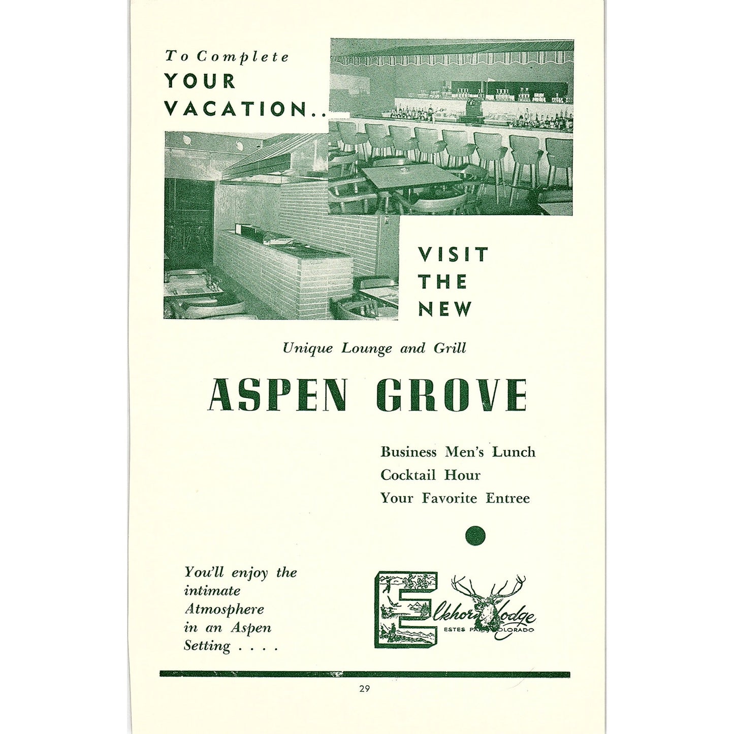 Aspen Grove Restaurant Elkhorn Lodge 1957 Estes Park CO Ad AG4-1