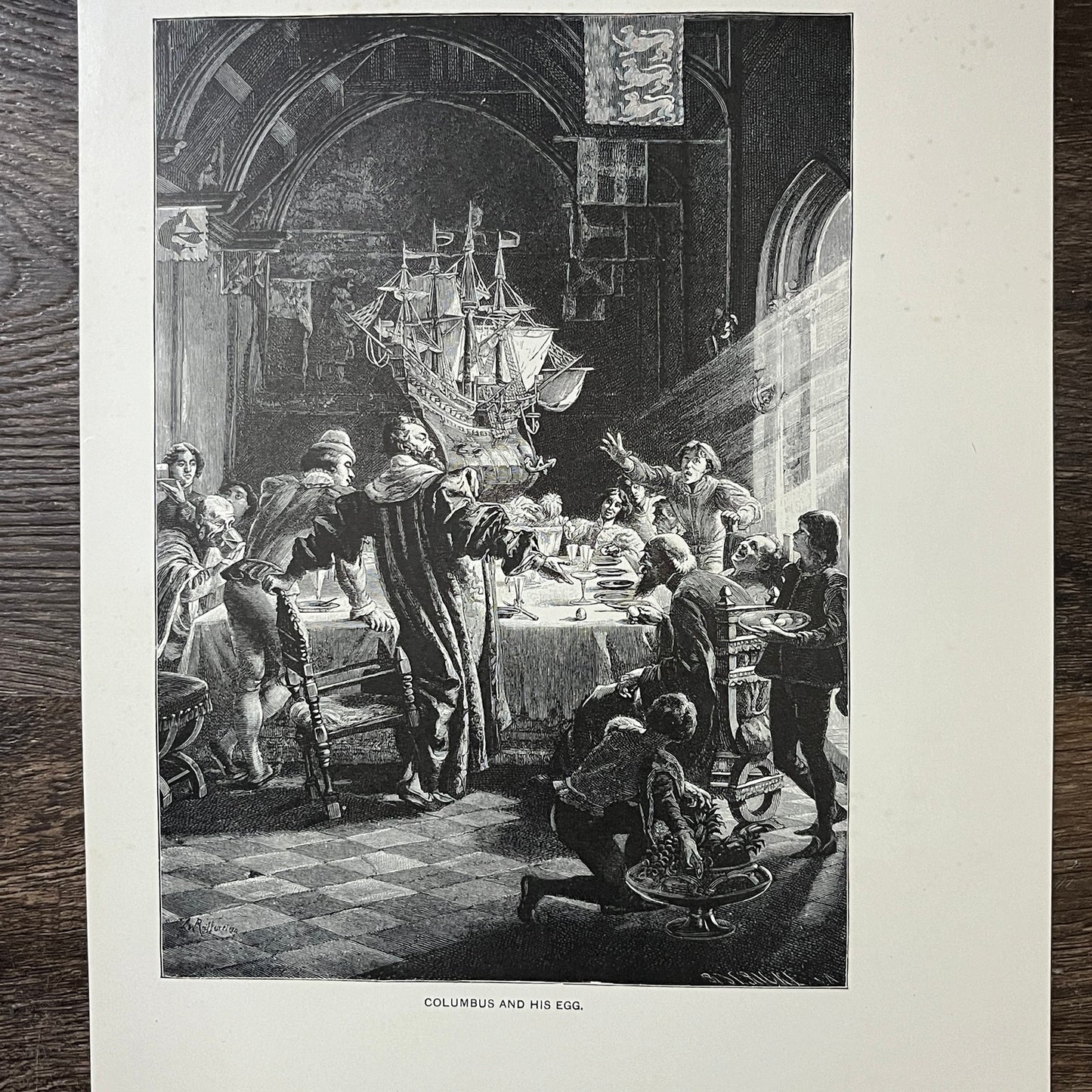 Columbus and His Egg Leo Reiffenstein Antique Engraving 9x12 V10