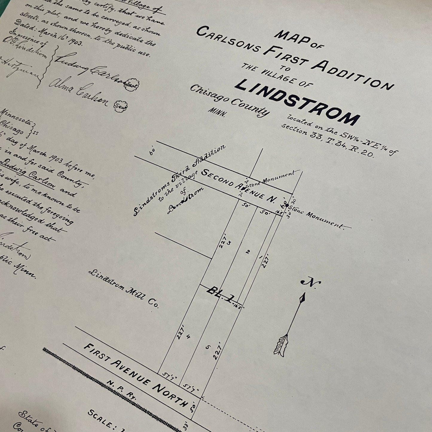 Carlson's First Addition to Lindstrom Chisago County MN Vintage Plat Map RM1