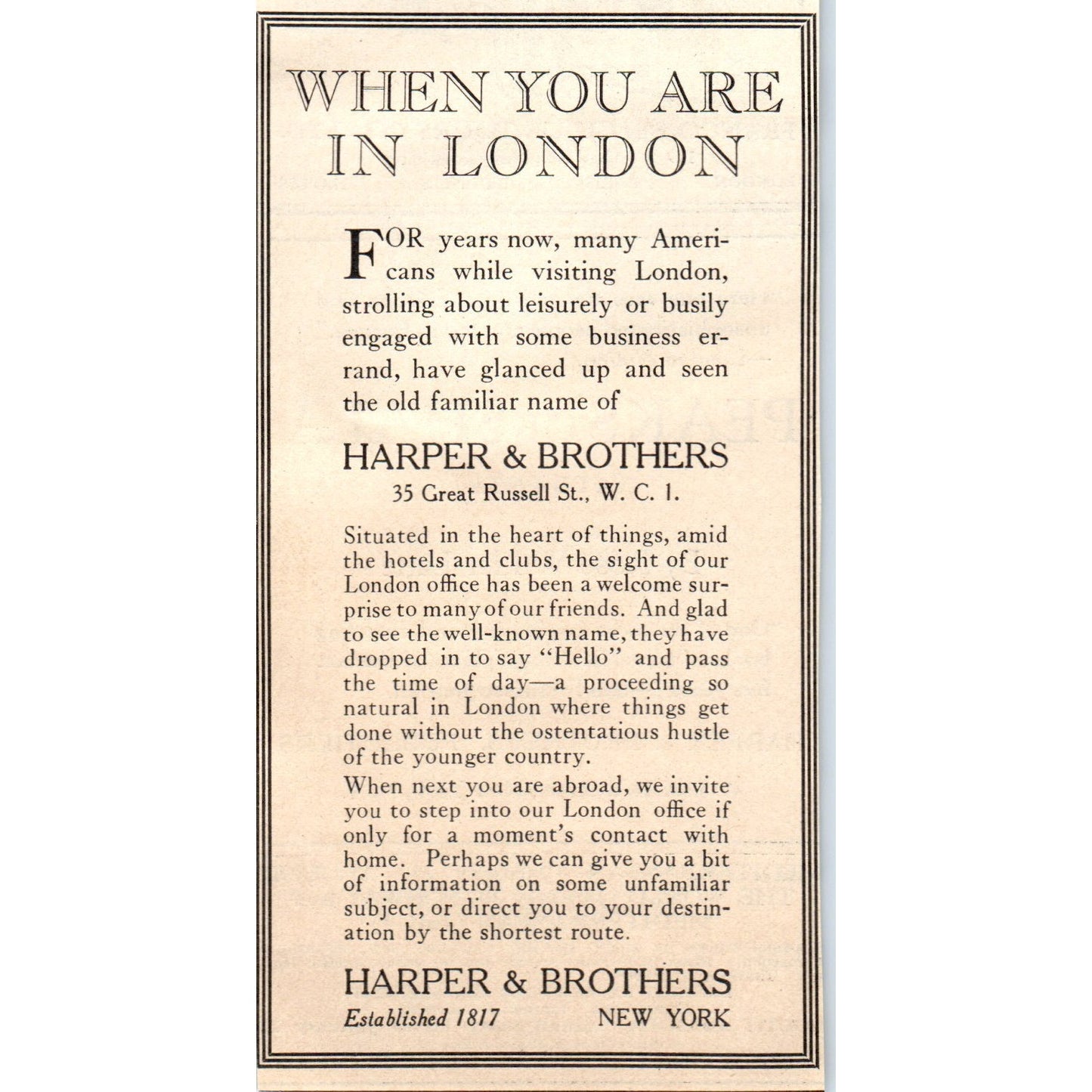 Harper & Brothers of London 1924 Magazine Ad AF2-A1