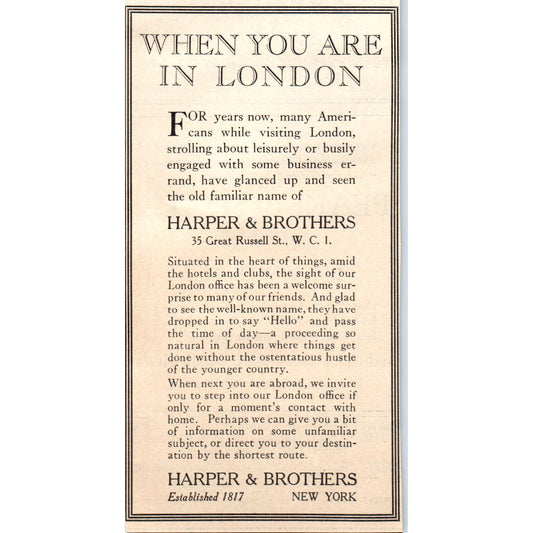 Harper & Brothers of London 1924 Magazine Ad AF2-A1