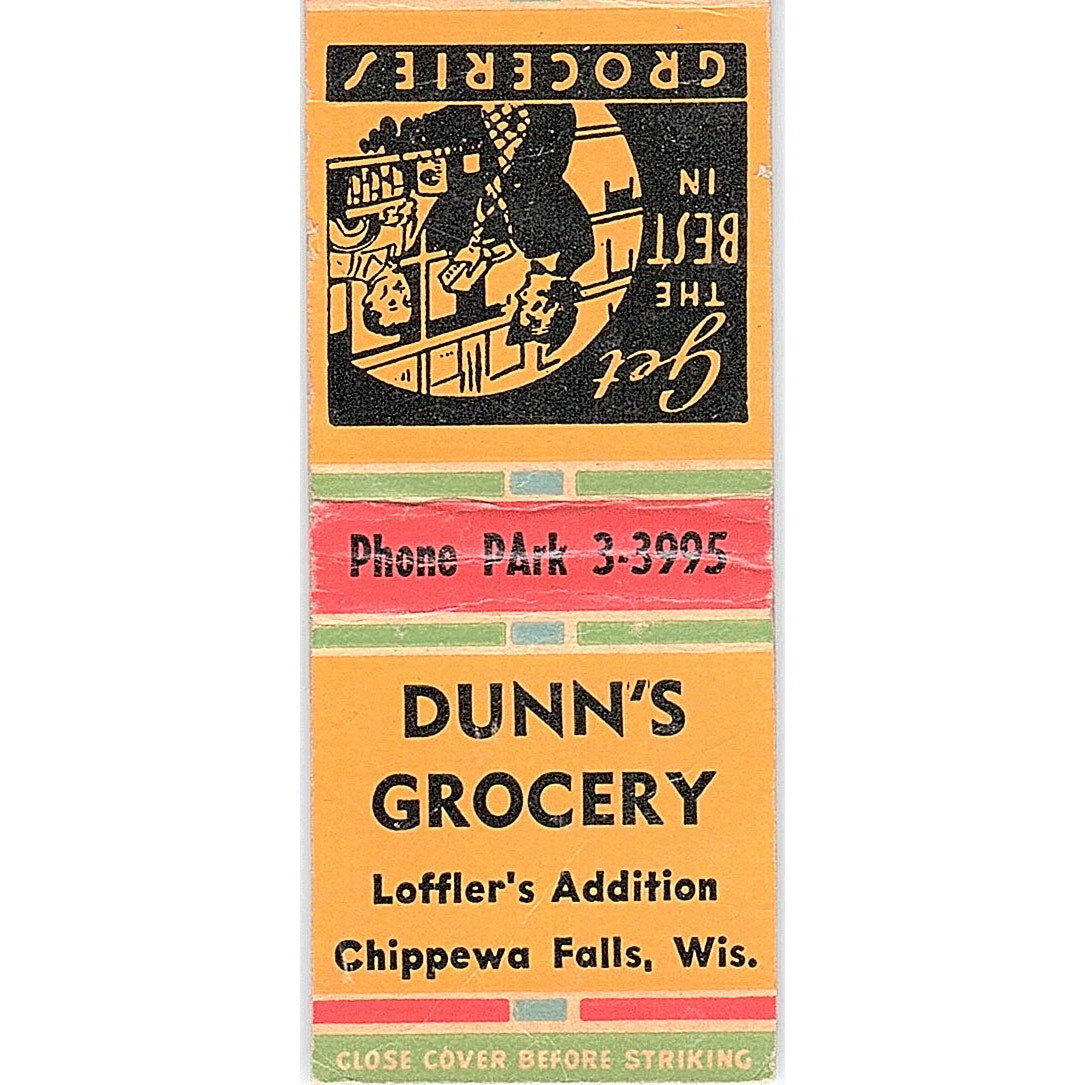 Dunn's Grocery Loffler's Addition Chippewa Falls Vintage Matchbook Cover SC7-Y10