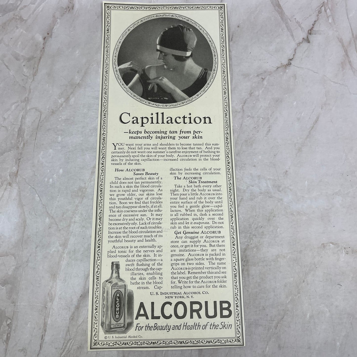 Alcorub Skin Care Capillaction US Industrial Alcohol Co 1924 Magazine Ad FL6-11