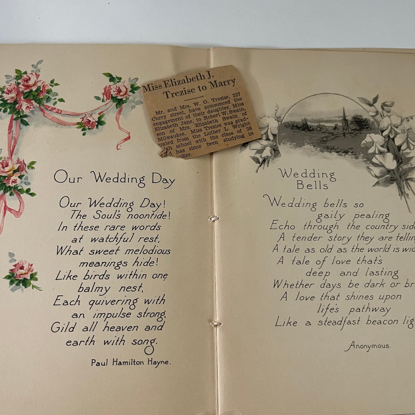 Luther L. Wright Elizabeth Swain Milwaukee 1932 Wedding Day Book TE2-BB