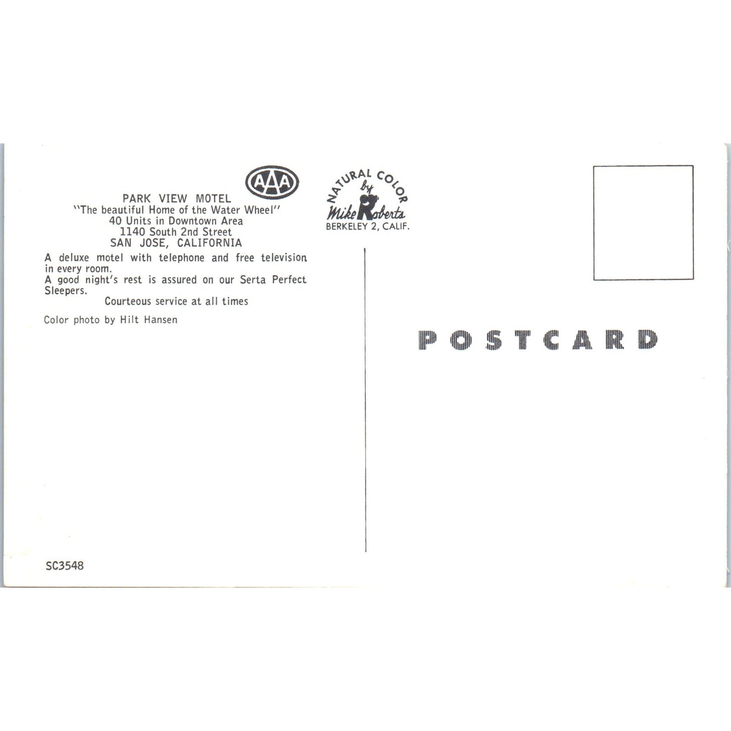Park View Motel San Jose California Vintage Postcard PD10