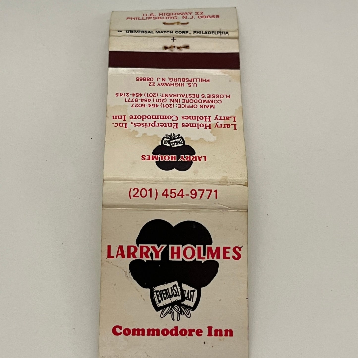 Larry Holmes Commodore Inn Phillipsburg NJ Vintage Matchbook TB6-MB2-14