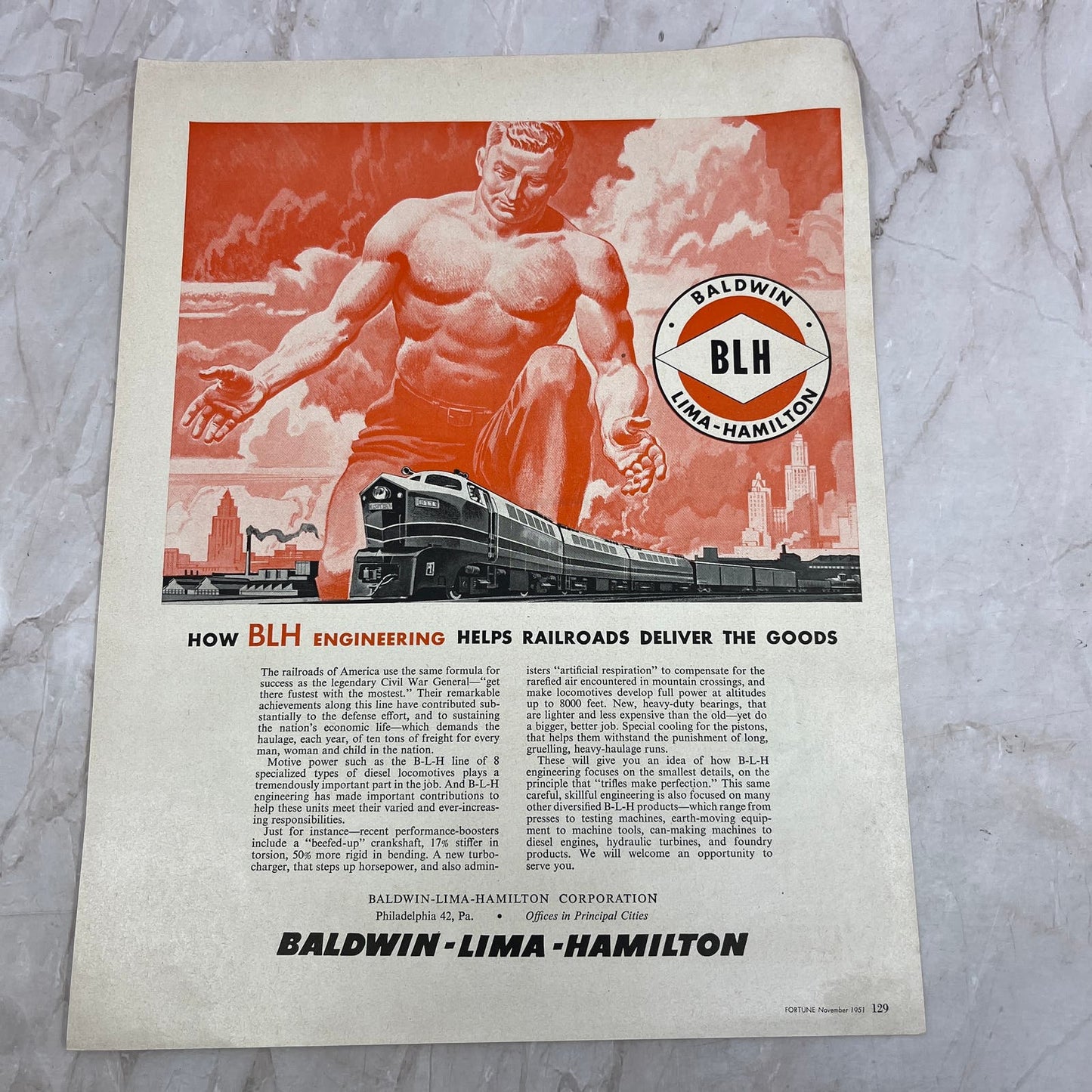 Baldwin Lima-Hamilton BLH Railroad Philadelphia 1951 Magazine Ad FL6-10