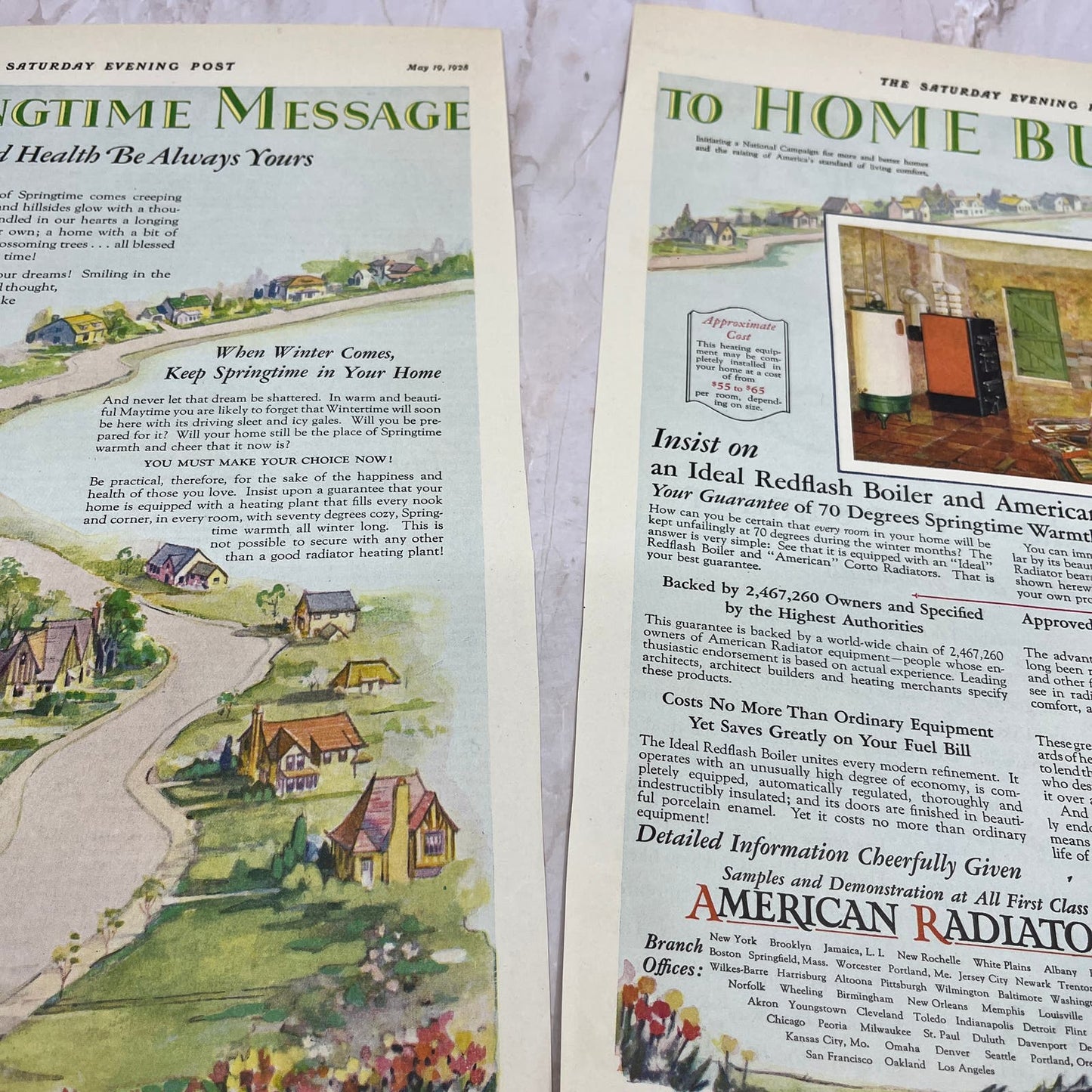 American Radiator Company 2 Pages 1928 Original Magazine Advertisement FL6-8