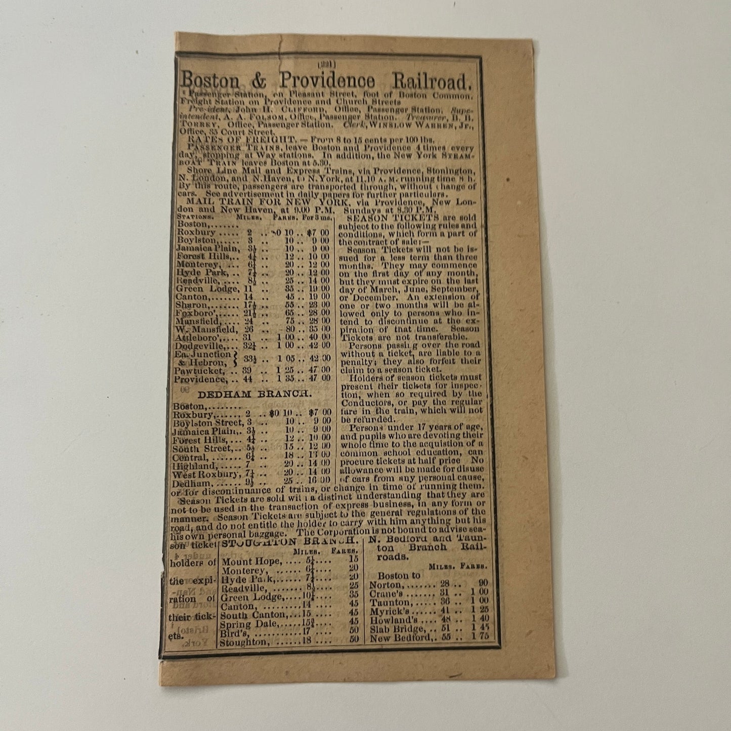 Boston, Nashua & Lowell Railroad Listings 1871 Boston Almanac Clipping SAI2-H3