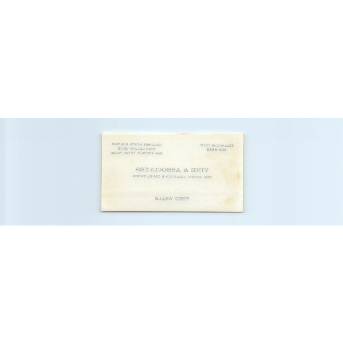 Fred Wells Vine & Associates Realty San Antonio TX Vintage Business Card SD8-B2